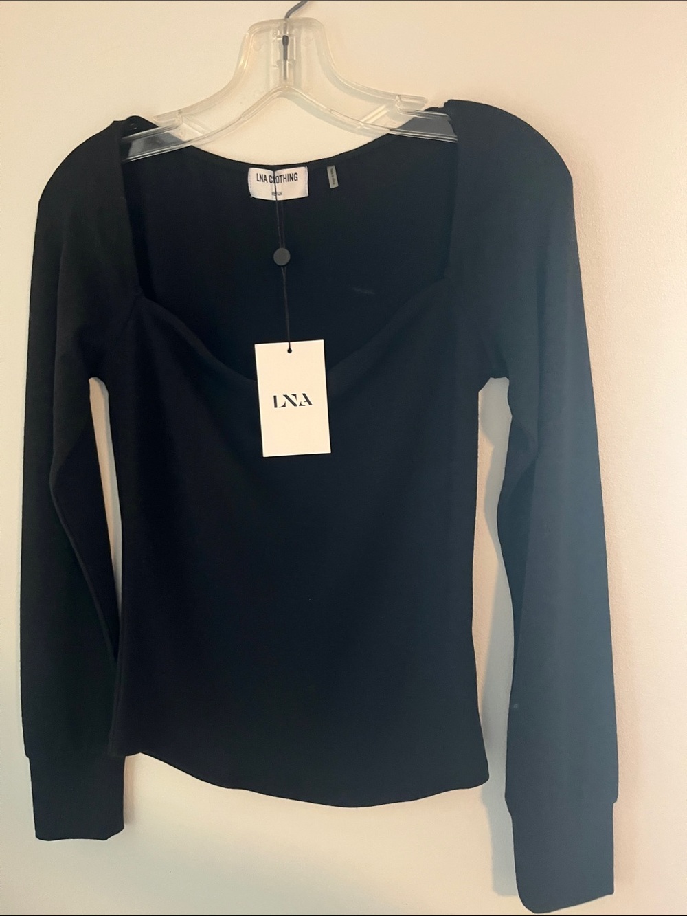 LNA Black Long Sleeve Square Neck Top with Tag